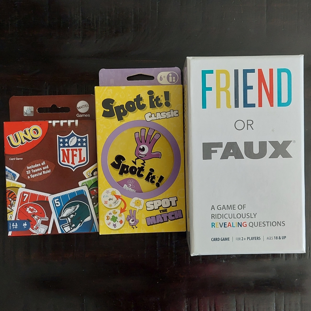 NIB Bundle of Card Games - Uno, Spot It, Friend or Faux
